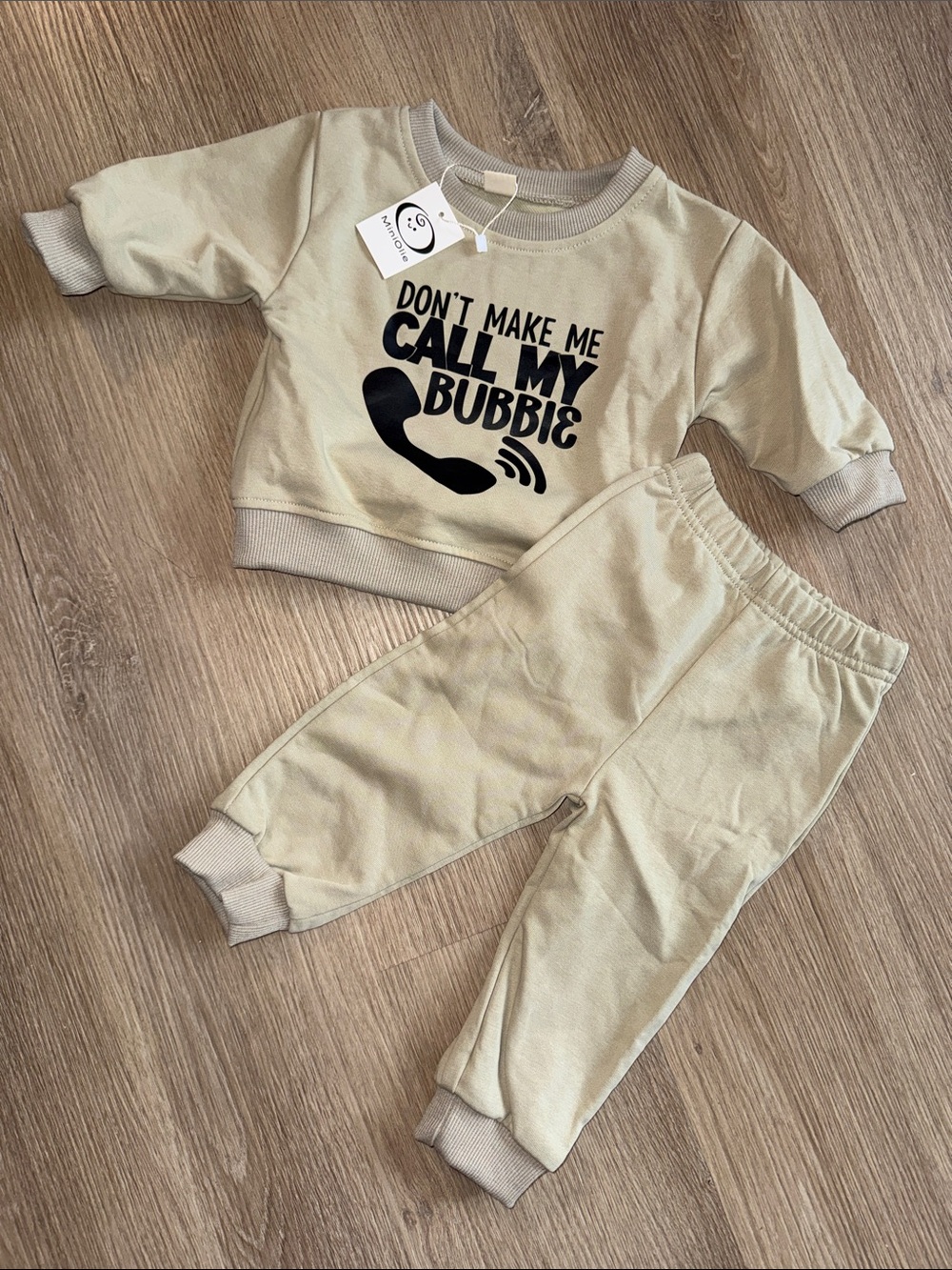 Mini Olie 6M - 12M Two-Piece Sweatsuit Outfit "Don't Make Me Call My Bubbie" NWT